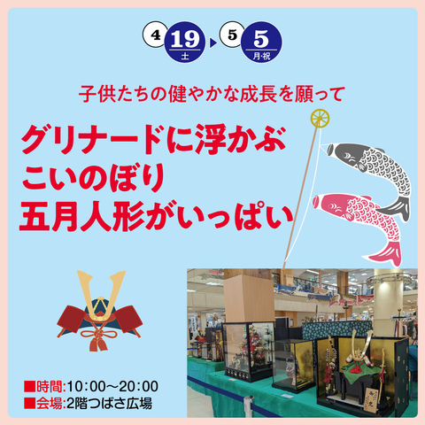 グリナードに泳ぐこいのぼり　五月人形がいっぱい